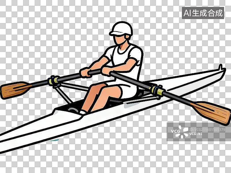 【AI数字艺术】赛艇运动员白色装备划桨瞬间 流线型赛艇水上运动 扁平化插画 免抠素材图片素材