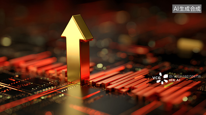 【AI数字艺术】金色箭头指向未来科技图片素材