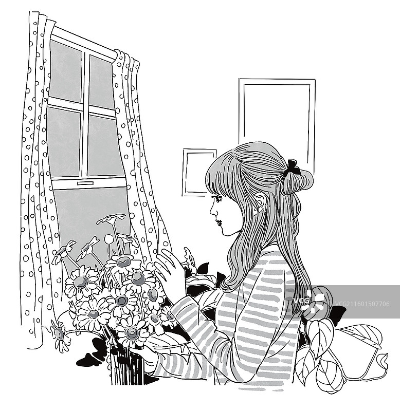 黑白插画素描线描城市女人女性家庭孝敬休闲躺着养神道路旅游辞职离职就业办公室商务老板老总公司经济上班族图片素材