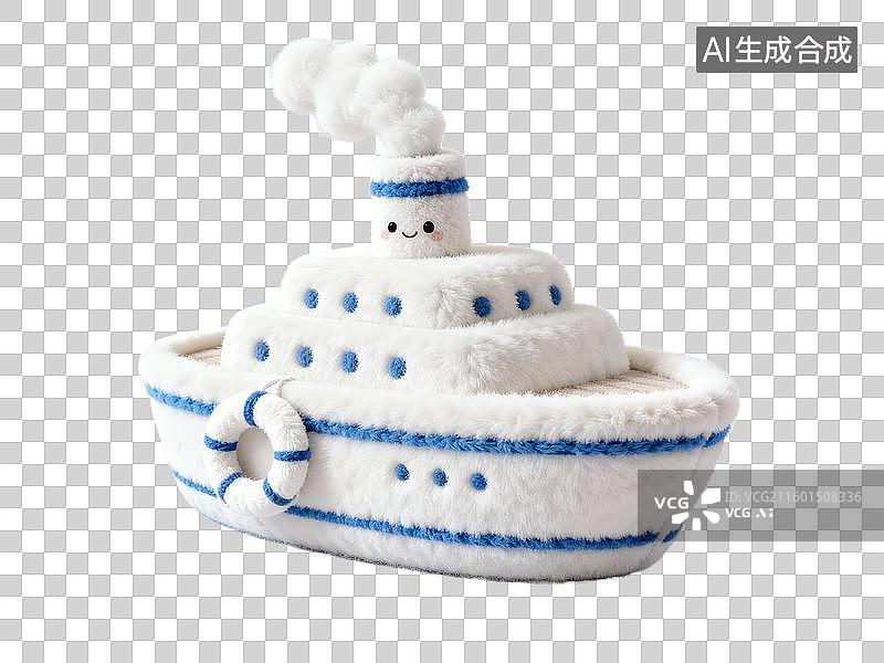 【AI数字艺术】毛绒质感卡通轮船旅游出行免抠素材图片素材