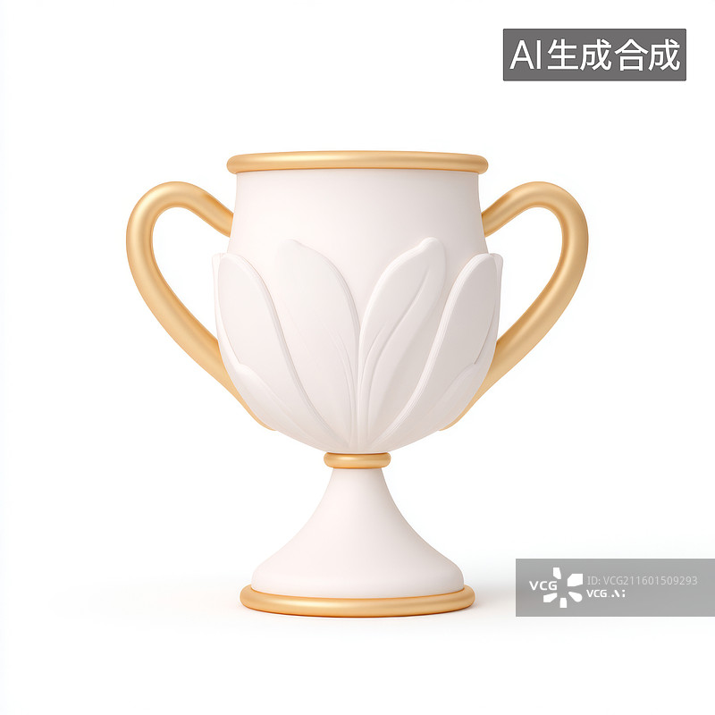 【AI数字艺术】白色带金色边饰的奖杯图片素材