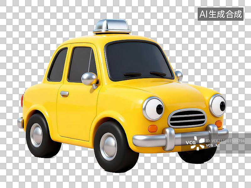 【AI数字艺术】卡通黄色出租车旅游出行免抠素材图片素材
