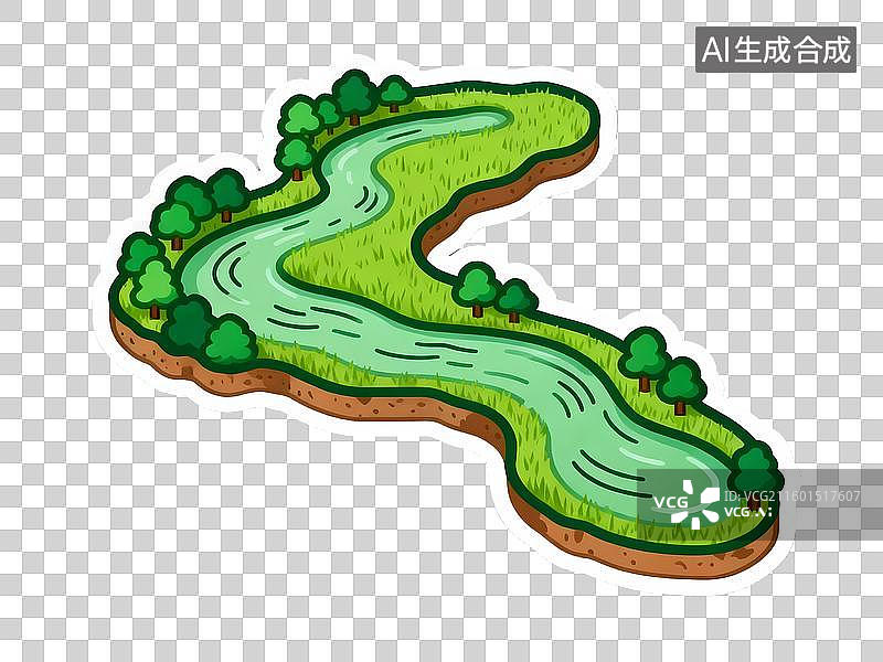 【AI数字艺术】蜿蜒河流绿色草地自然景观免抠素材图片素材