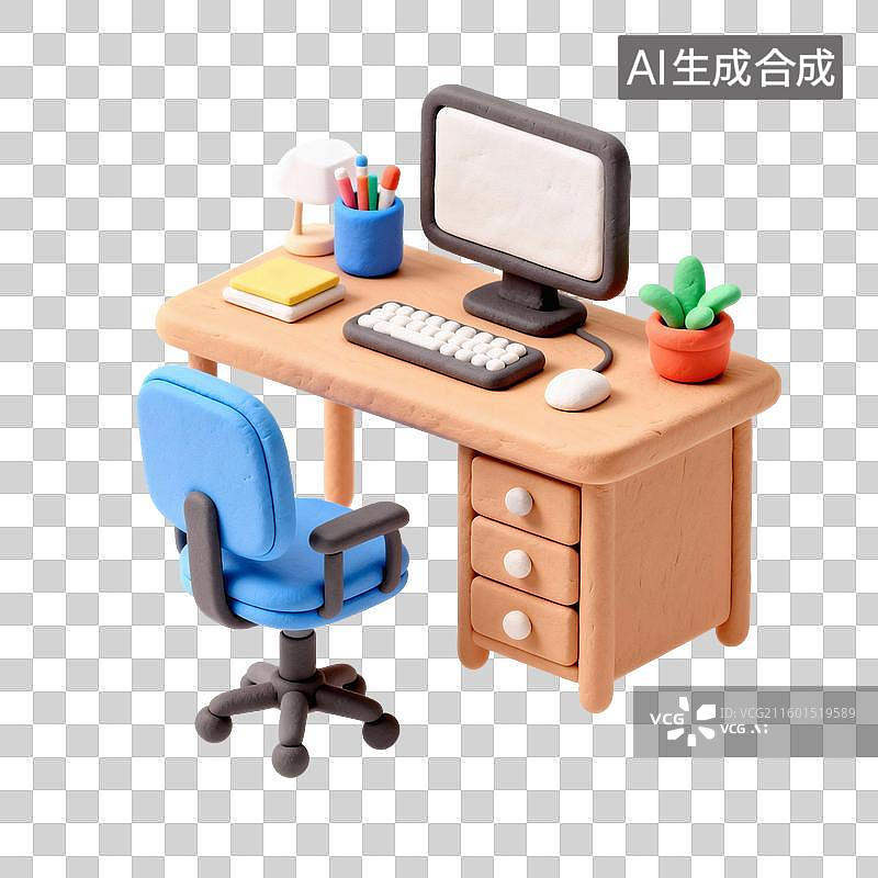 【AI数字艺术】3d卡通粘土风教育办公文具家具元素图片素材