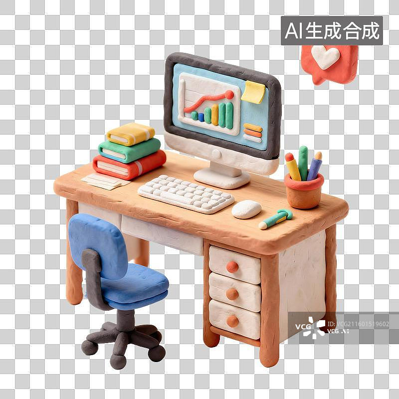 【AI数字艺术】3d卡通粘土风教育办公文具家具元素图片素材