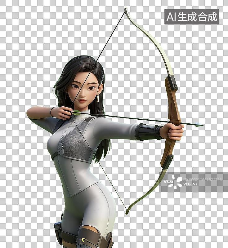 【AI数字艺术】3D射箭运动员女人插画图片素材