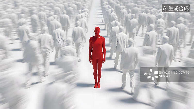 【AI数字艺术】红色人形立于白色人群中图片素材