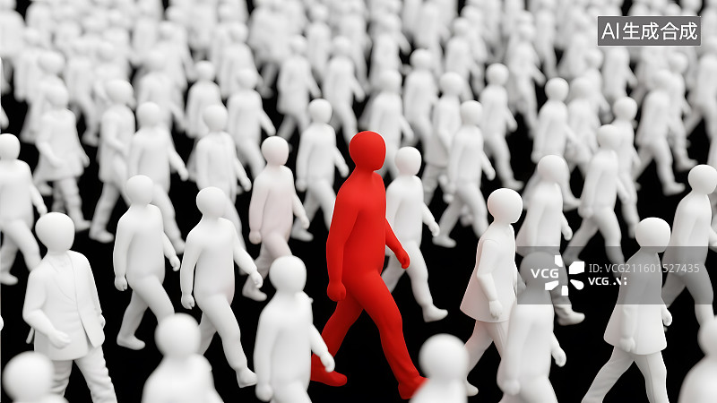 【AI数字艺术】红色人形立于白色人群中图片素材