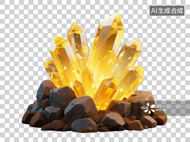 【AI数字艺术】3D渲染，璀璨发光的水晶宝石晶体，矿石原石，矿物质，免抠元素图片素材