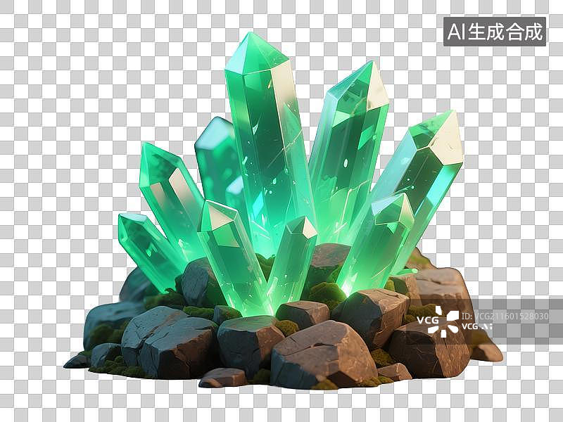 【AI数字艺术】3D渲染，璀璨发光的水晶宝石晶体，矿石原石，矿物质，免抠元素图片素材