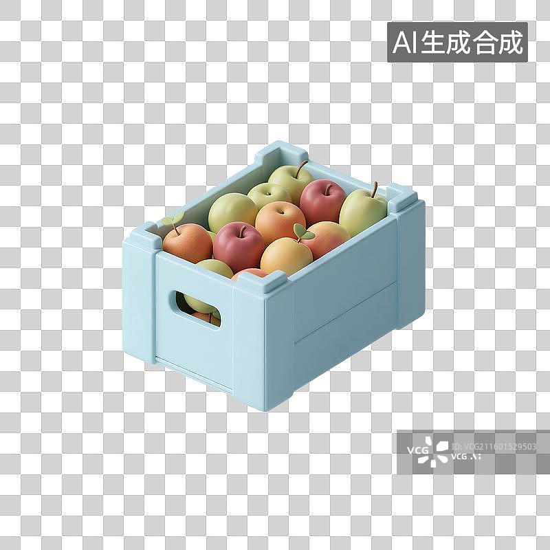 【AI数字艺术】3D渲染，一箱水果蔬菜，超级市场，购物，促销，免抠元素图片素材