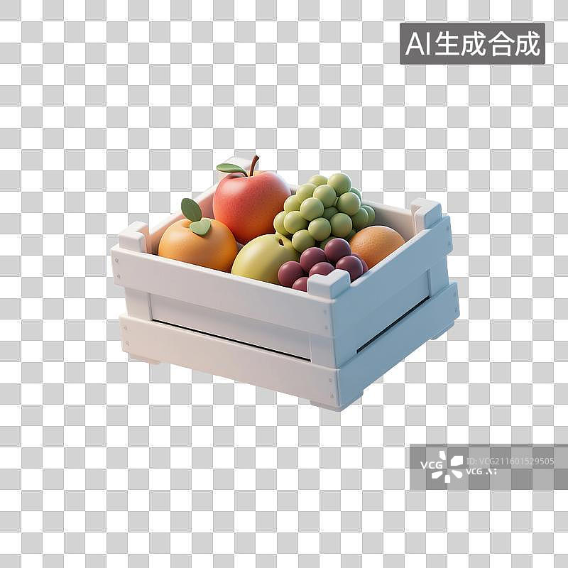 【AI数字艺术】3D渲染，一箱水果蔬菜，超级市场，购物，促销，免抠元素图片素材
