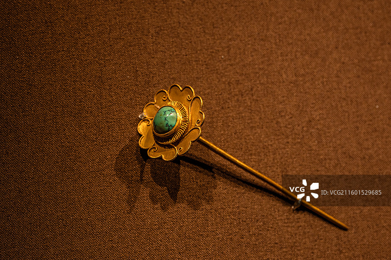 明代 嵌绿松石金簪 南京太平门外板仓徐俌夫妇墓出土图片素材