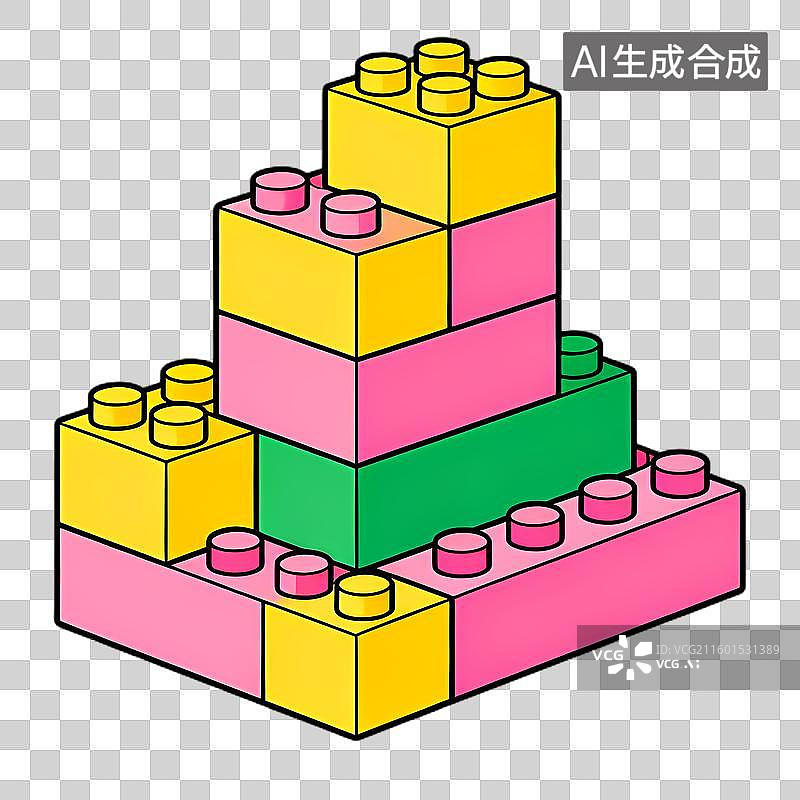 【AI数字艺术】彩色塑料积木搭建的金字塔图片素材