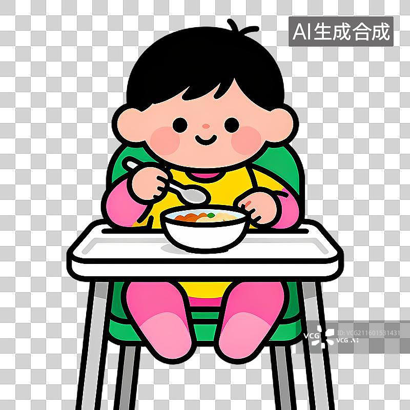 【AI数字艺术】可爱宝宝坐高脚椅用餐图片素材