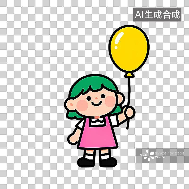 【AI数字艺术】拿着黄色气球的可爱小女孩图片素材