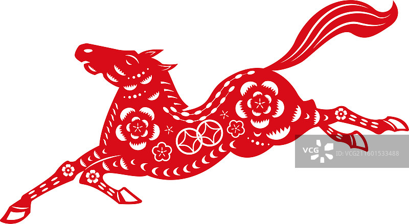 红色马年剪纸图案图片素材