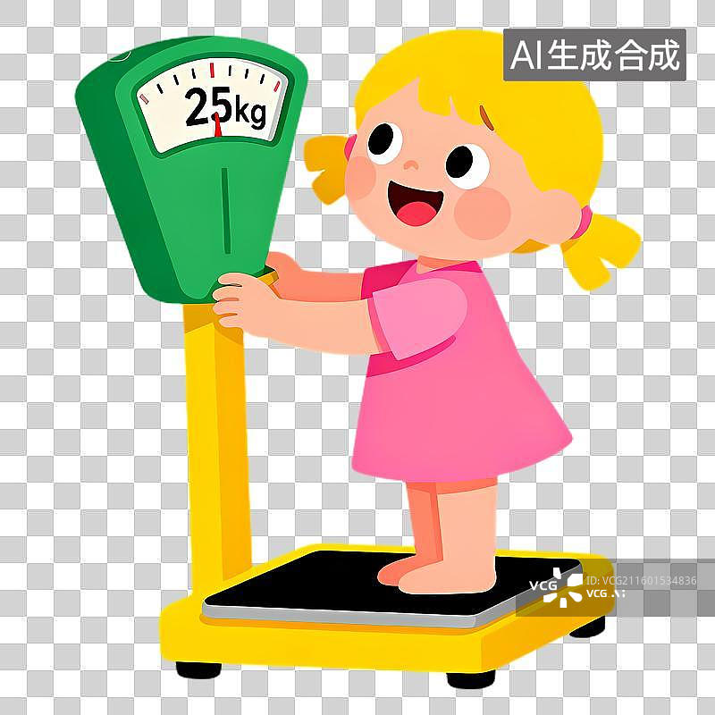 【AI数字艺术】小女孩站在体重秤上称重图片素材
