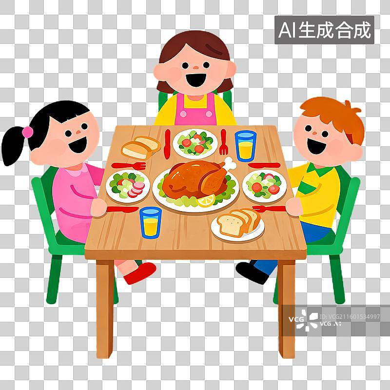 【AI数字艺术】三个孩子一起享用美食图片素材