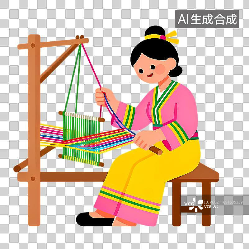 【AI数字艺术】传统女性在织布机上织布图片素材