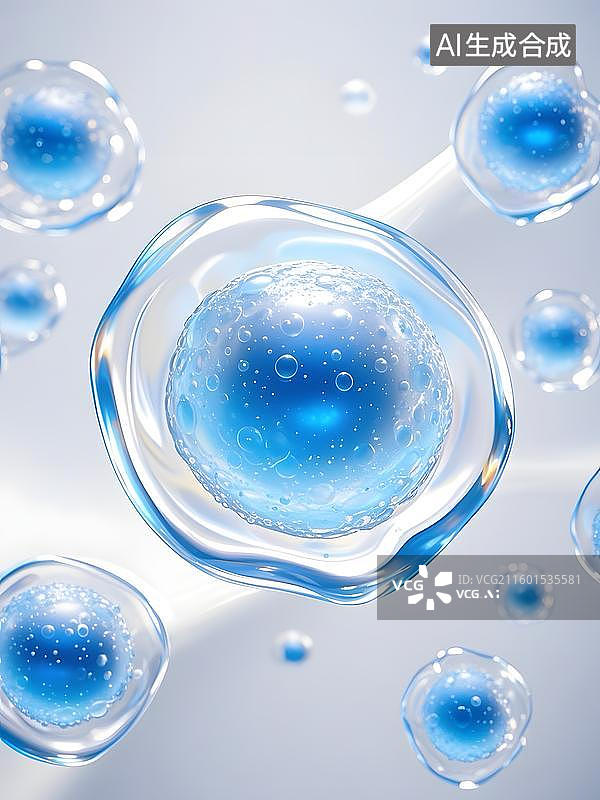 【AI数字艺术】3D渲染的微观分子水分子细胞图片素材