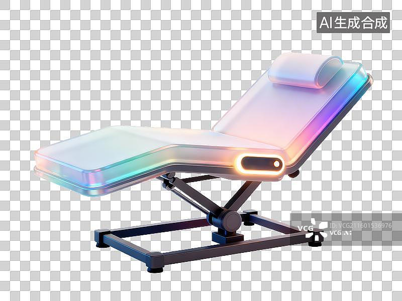【AI数字艺术】放松身心的零重力床现代可调节床架设计3D轻拟物风格透明科技科幻插画元素设计新质生产力图片素材