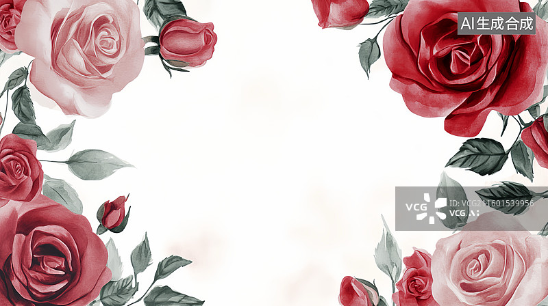 【AI数字艺术】玫瑰月季鲜花装饰边框环绕白色背景图片素材