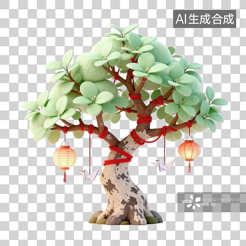 【AI数字艺术】国风古树七夕520情人节元素图片素材