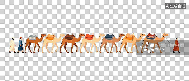 【AI数字艺术】透明通道 骆驼队伍矢量插画 丝绸之路图片素材