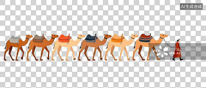 【AI数字艺术】透明通道 骆驼队伍矢量插画 丝绸之路图片素材
