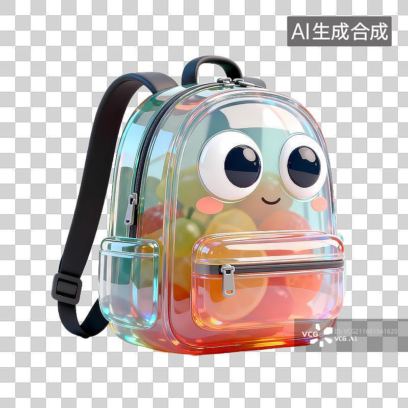 【AI数字艺术】双肩包背包3D立体半透明果冻塑料材质旅行元素图片素材