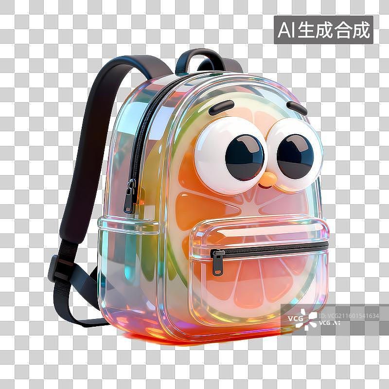 【AI数字艺术】双肩包背包3D立体半透明果冻塑料材质旅行元素图片素材