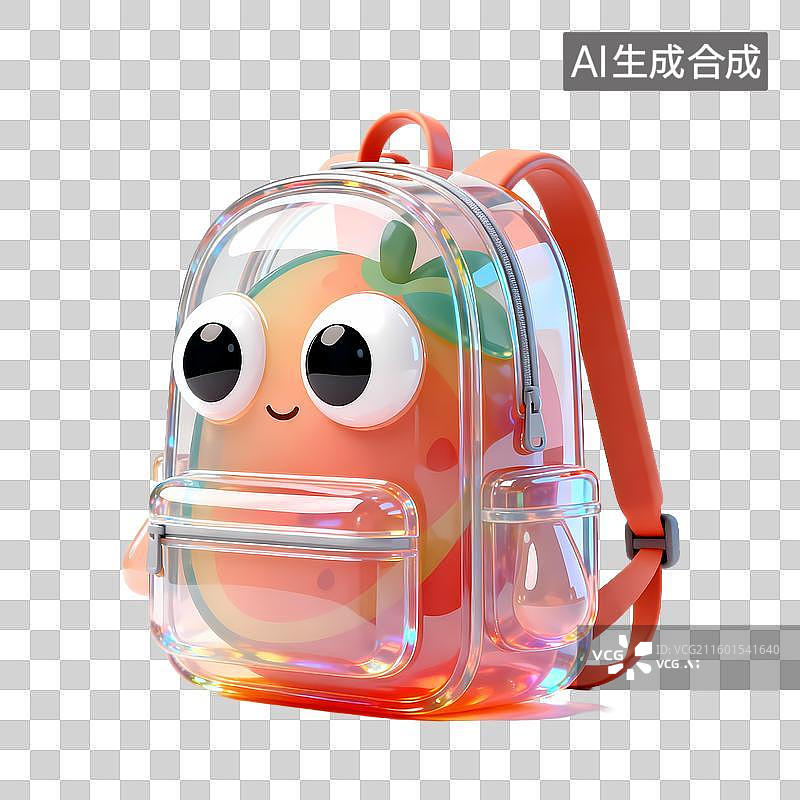 【AI数字艺术】双肩包背包3D立体半透明果冻塑料材质旅行元素图片素材