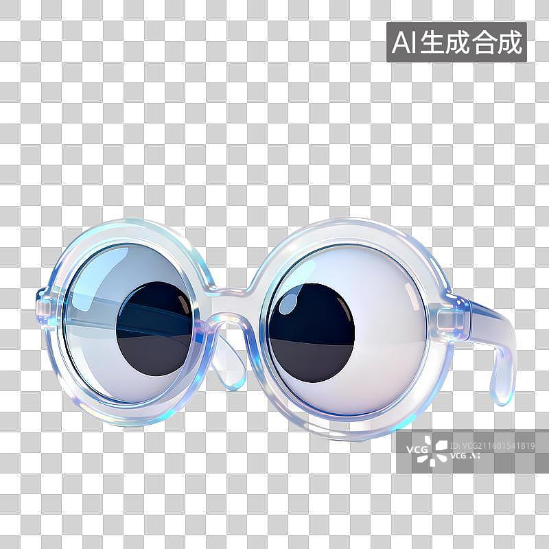 【AI数字艺术】眼镜3D立体半透明果冻塑料材质旅行元素图片素材
