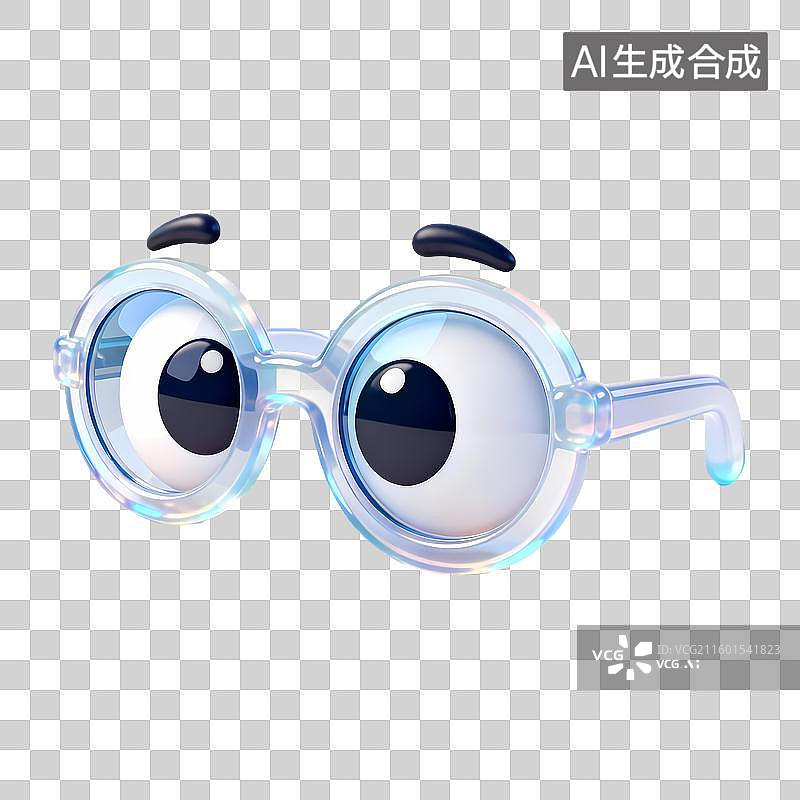 【AI数字艺术】眼镜3D立体半透明果冻塑料材质旅行元素图片素材