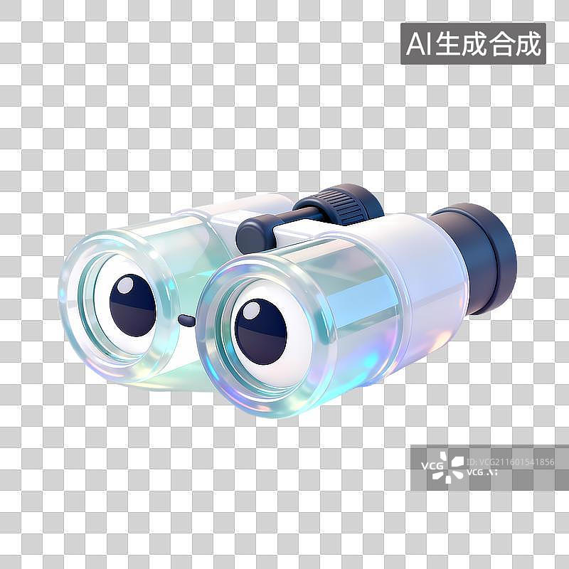 【AI数字艺术】望远镜3D立体半透明果冻塑料材质旅行元素图片素材