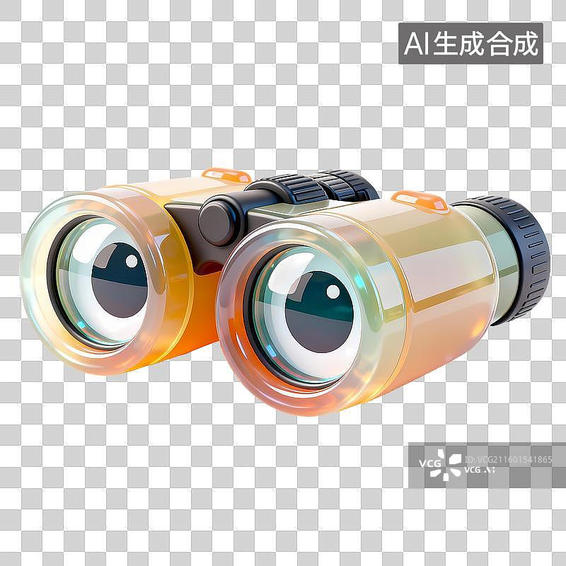 【AI数字艺术】望远镜3D立体半透明果冻塑料材质旅行元素图片素材