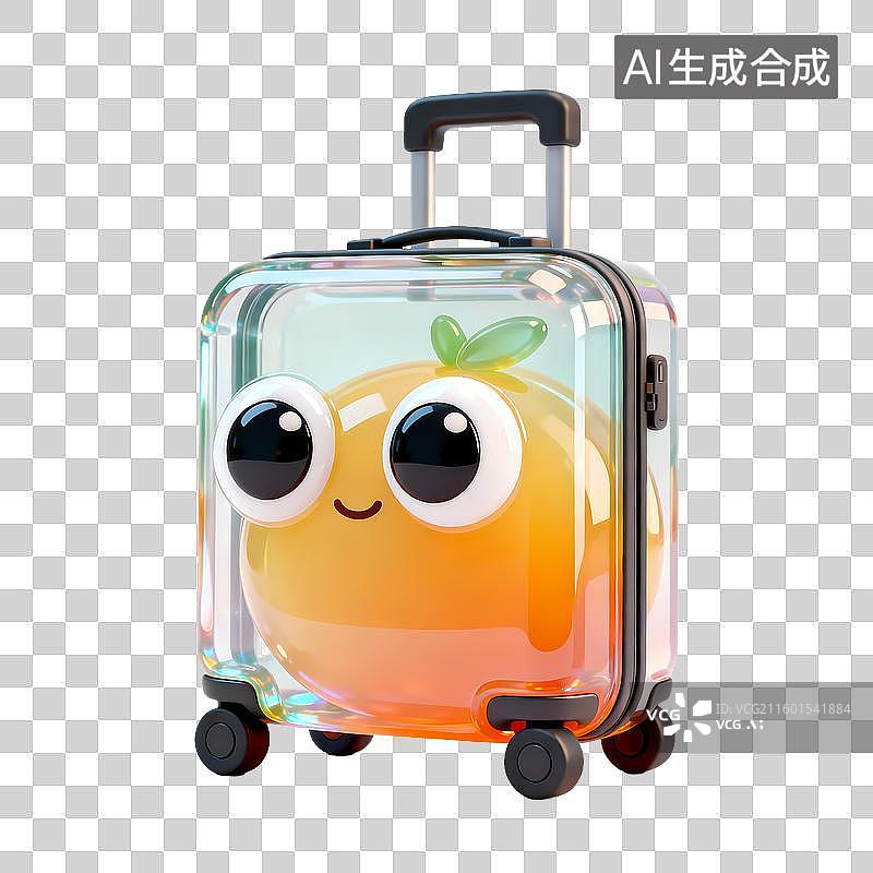 【AI数字艺术】行李箱拉杆箱3D立体半透明果冻塑料材质旅行元素图片素材