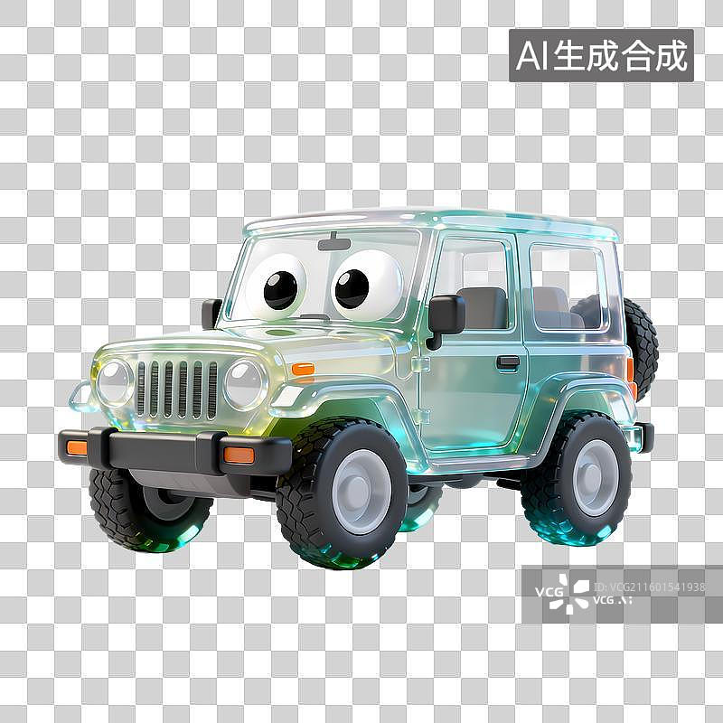 【AI数字艺术】越野车3D立体半透明果冻塑料材质旅行元素图片素材