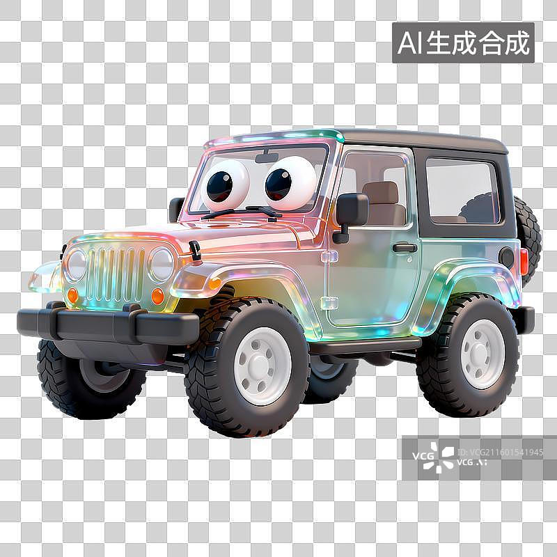 【AI数字艺术】越野车3D立体半透明果冻塑料材质旅行元素图片素材