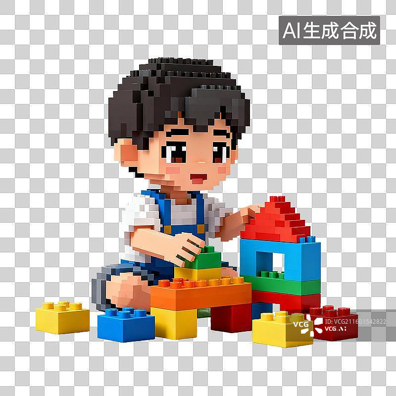 【AI数字艺术】可爱小孩玩彩色积木图片素材