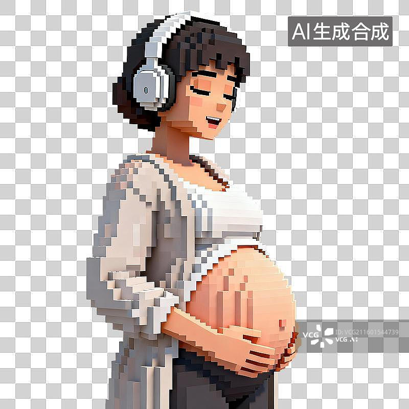 【AI数字艺术】戴着耳机的像素化孕妇图片素材