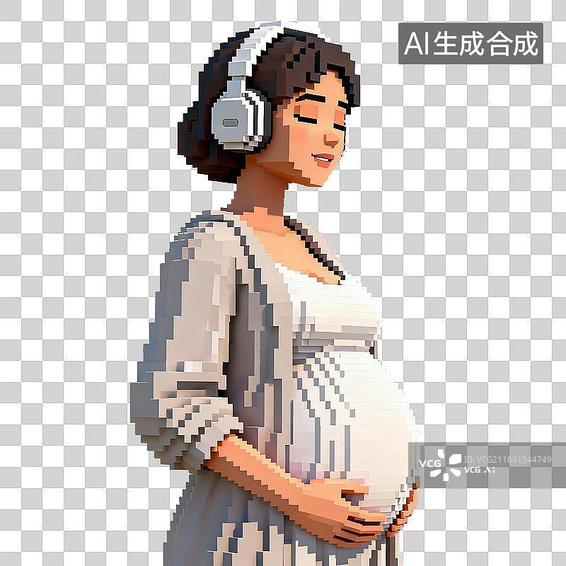 【AI数字艺术】戴着耳机的像素化孕妇图片素材