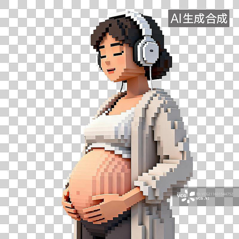 【AI数字艺术】戴着耳机的像素化孕妇图片素材