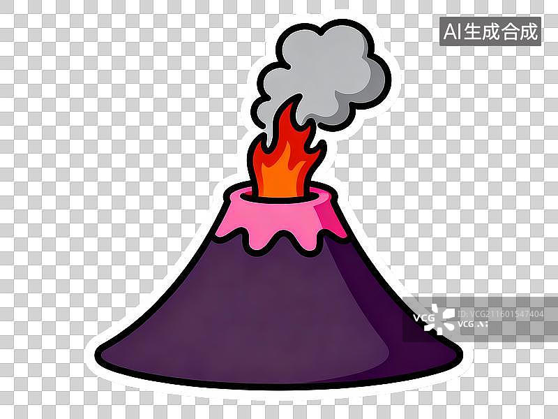 【AI数字艺术】旅游出行 自然景观 卡通紫色火山喷发地质景观免抠素材图片素材
