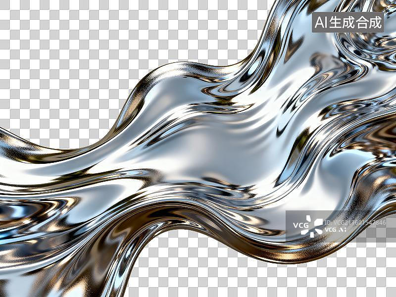 【AI数字艺术】装饰元素 几何形体 流动的金属波纹表面图片素材