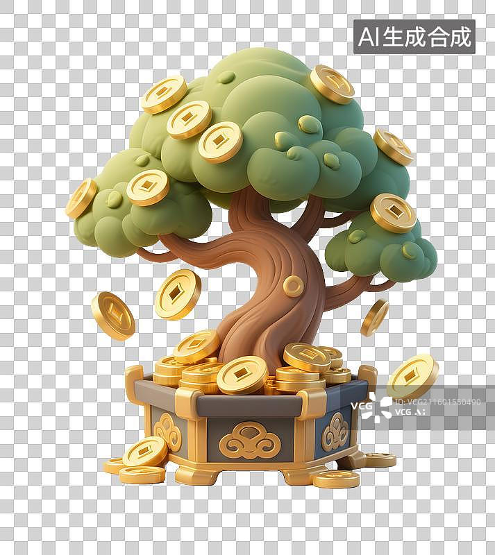 【AI数字艺术】摇钱树3D免抠元素图片素材