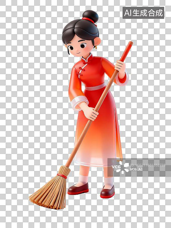【AI数字艺术】3D轻拟物风中国节日年俗元素之扫房子大扫除图片素材