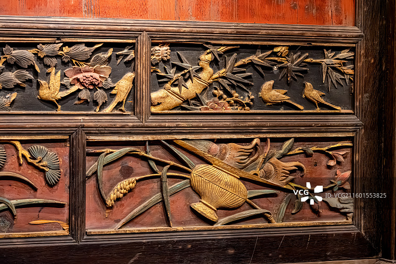 泰宁明清园 道志和后堂 古代大户人家祠堂 铁力木杉木木雕 矿物颜料彩绘色彩持久 福建三明文化旅游图片素材