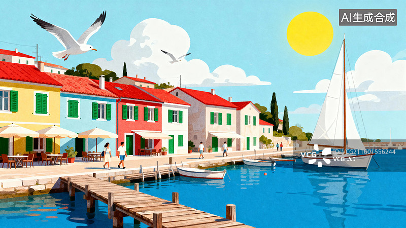 【AI数字艺术】海滨小镇风光图片素材